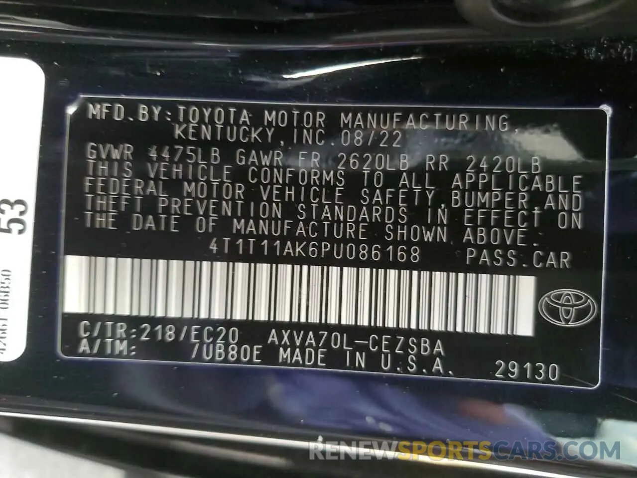 12 Photograph of a damaged car 4T1T11AK6PU086168 TOYOTA CAMRY 2023