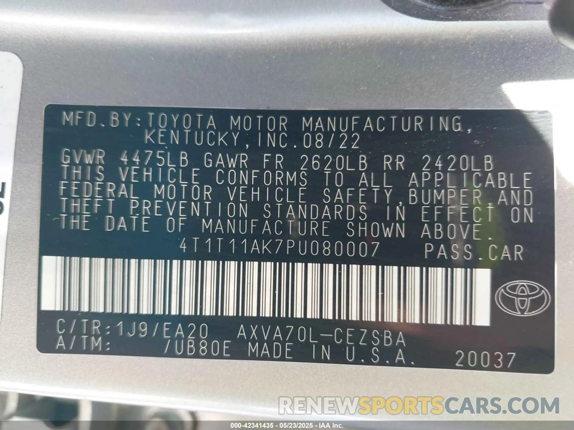 9 Photograph of a damaged car 4T1T11AK7PU080007 TOYOTA CAMRY 2023