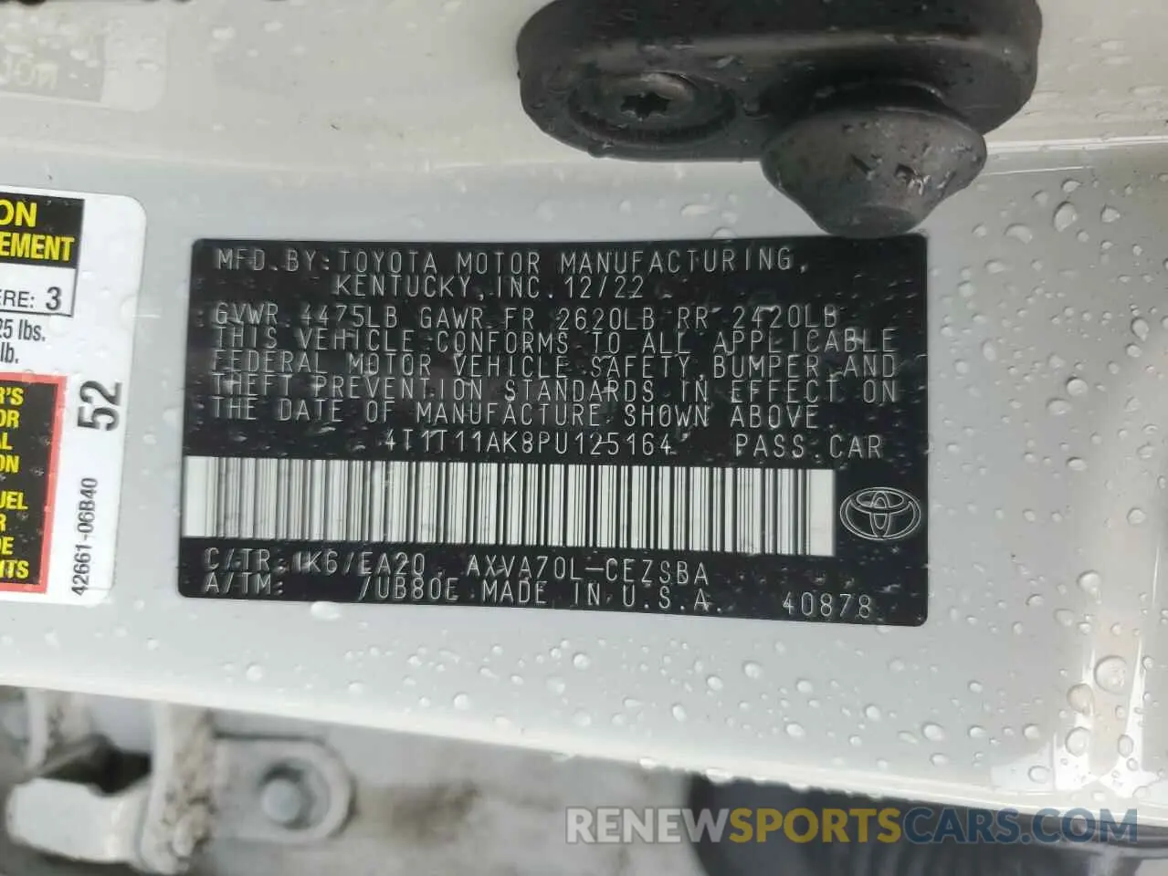 13 Photograph of a damaged car 4T1T11AK8PU125164 TOYOTA CAMRY 2023