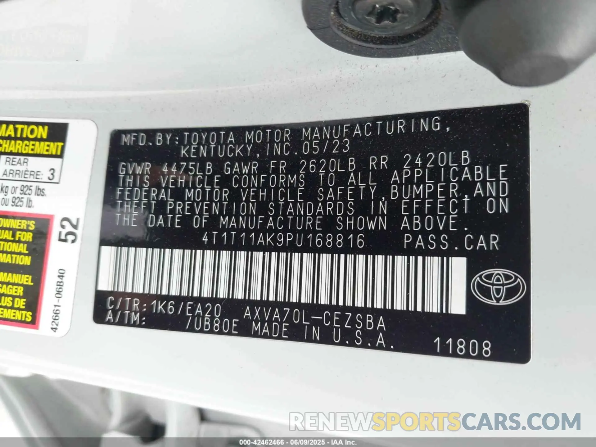 9 Photograph of a damaged car 4T1T11AK9PU168816 TOYOTA CAMRY 2023