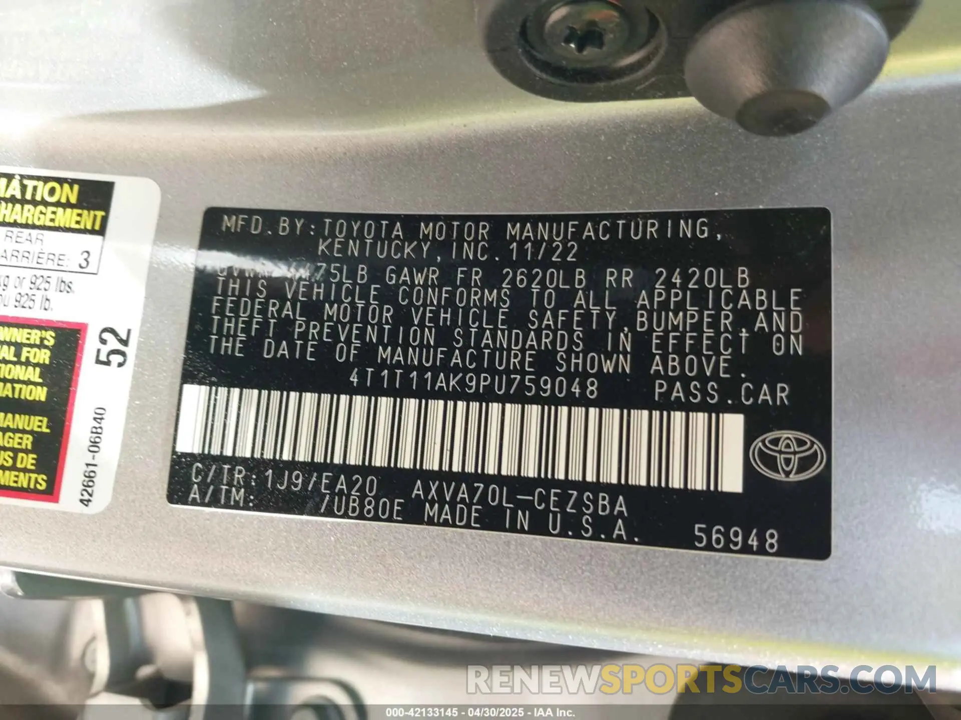 9 Photograph of a damaged car 4T1T11AK9PU759048 TOYOTA CAMRY 2023