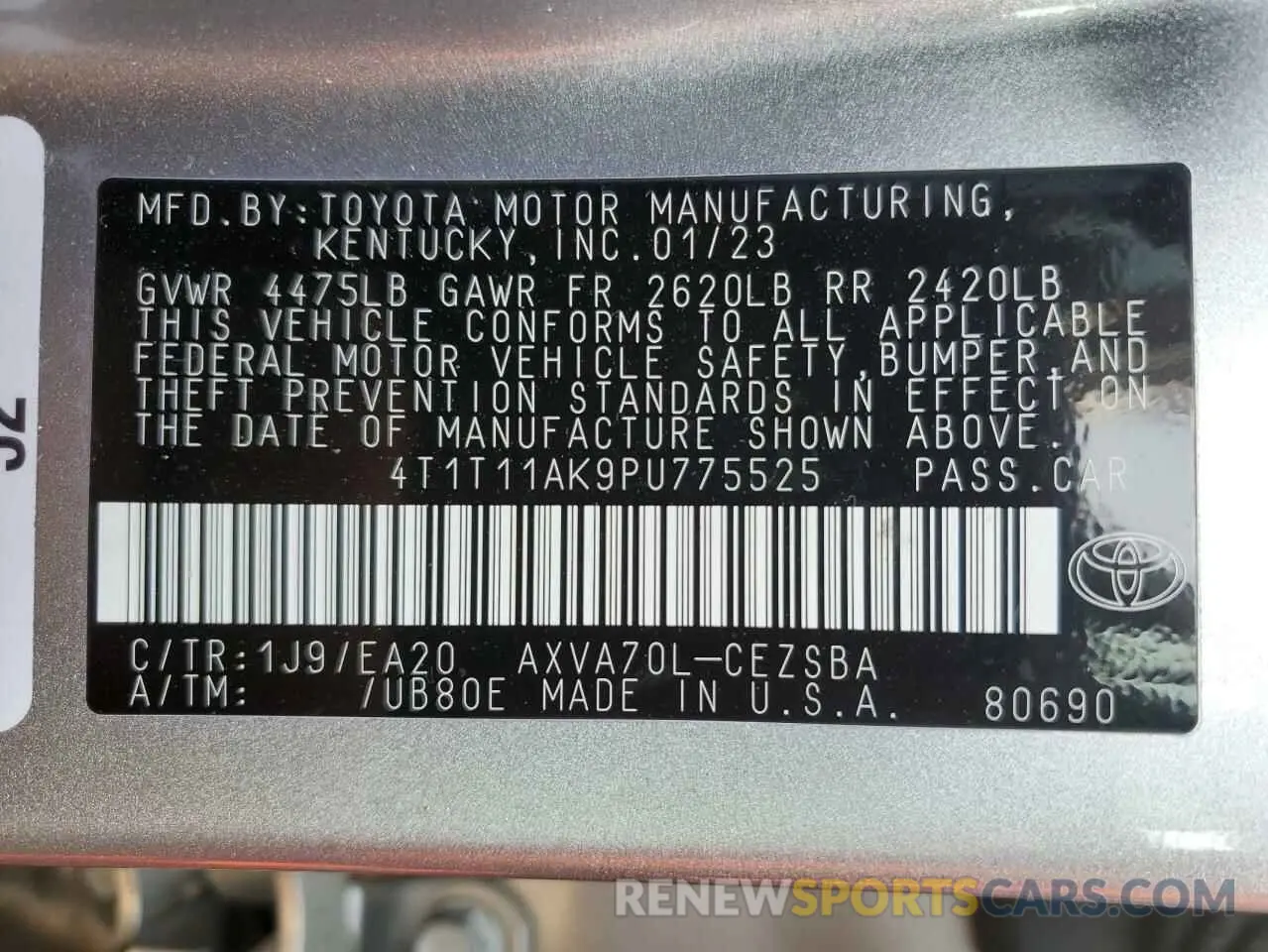 12 Photograph of a damaged car 4T1T11AK9PU775525 TOYOTA CAMRY 2023