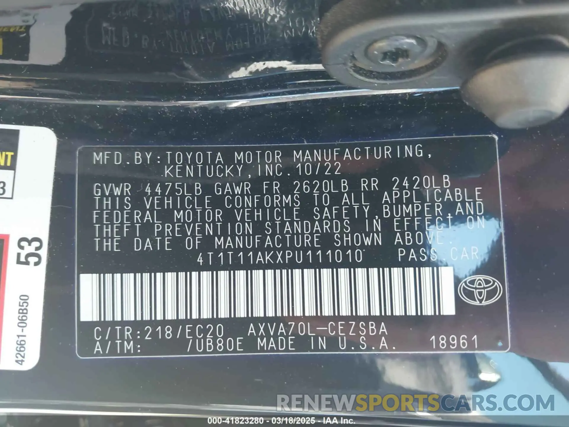 9 Фотография поврежденного автомобиля 4T1T11AKXPU111010 TOYOTA CAMRY 2023