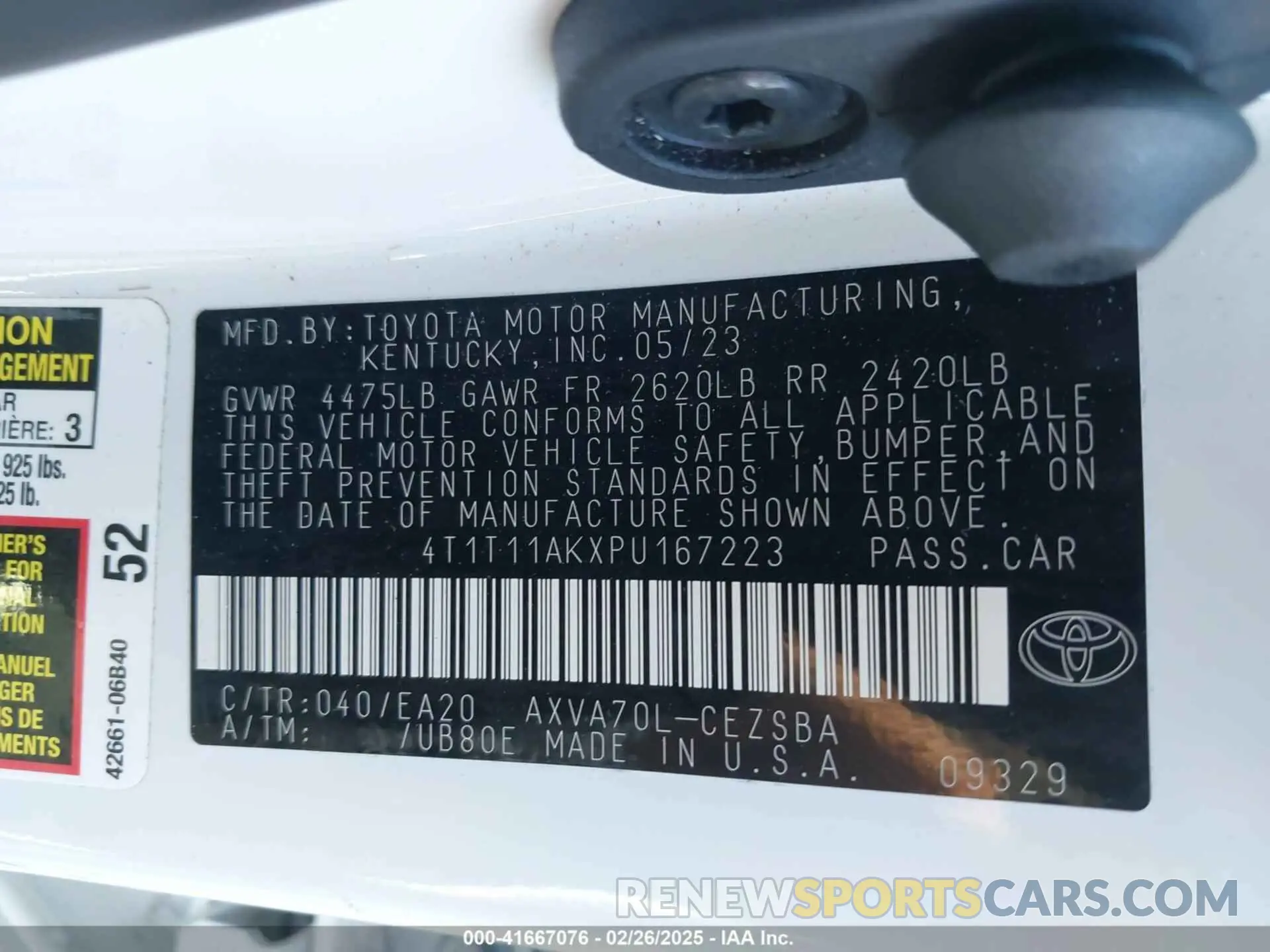 9 Фотография поврежденного автомобиля 4T1T11AKXPU167223 TOYOTA CAMRY 2023