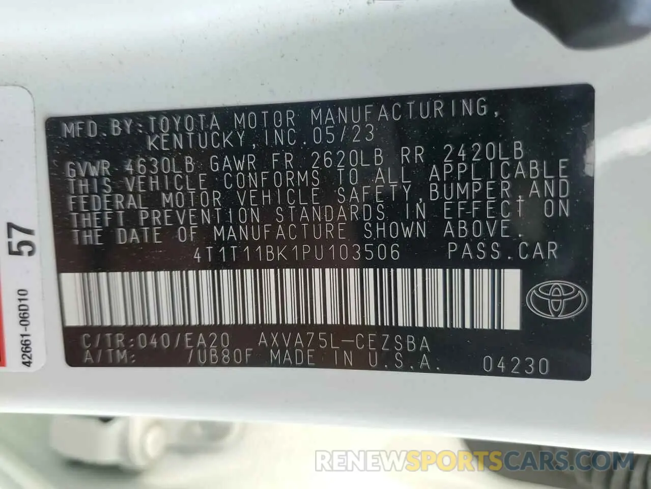 12 Фотография поврежденного автомобиля 4T1T11BK1PU103506 TOYOTA CAMRY 2023