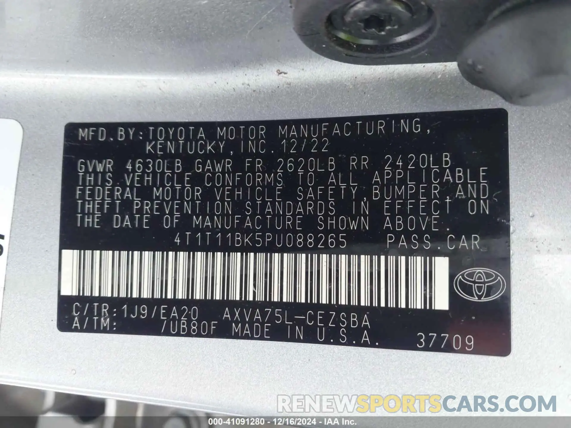 9 Фотография поврежденного автомобиля 4T1T11BK5PU088265 TOYOTA CAMRY 2023