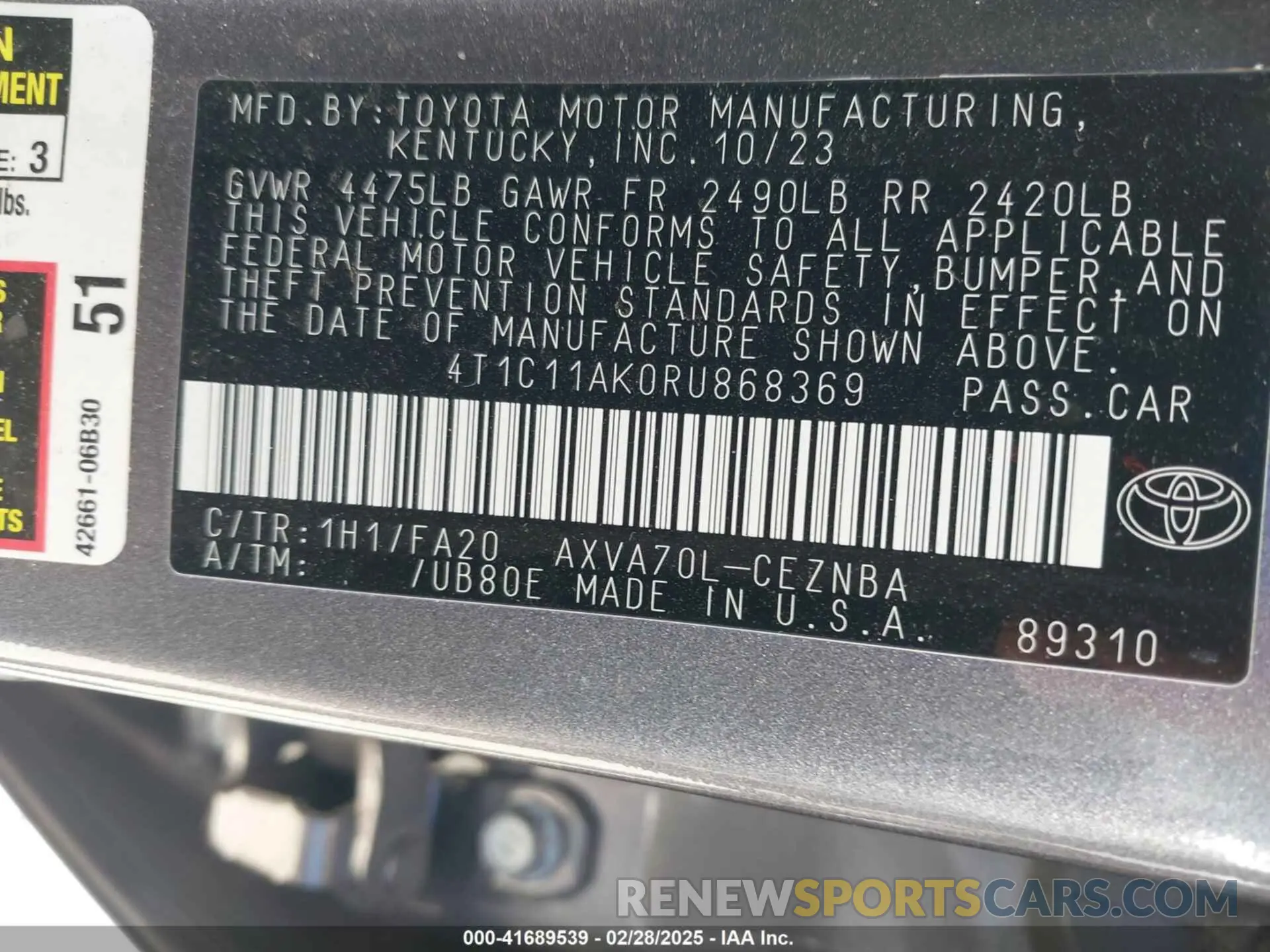 9 Фотография поврежденного автомобиля 4T1C11AK0RU868369 TOYOTA CAMRY 2024