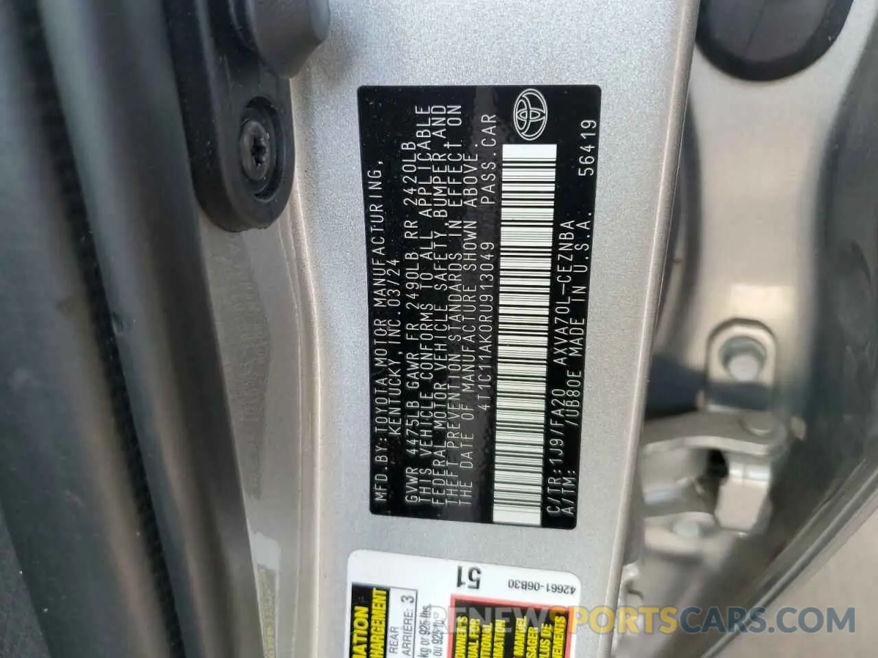 12 Photograph of a damaged car 4T1C11AK0RU913049 TOYOTA CAMRY 2024