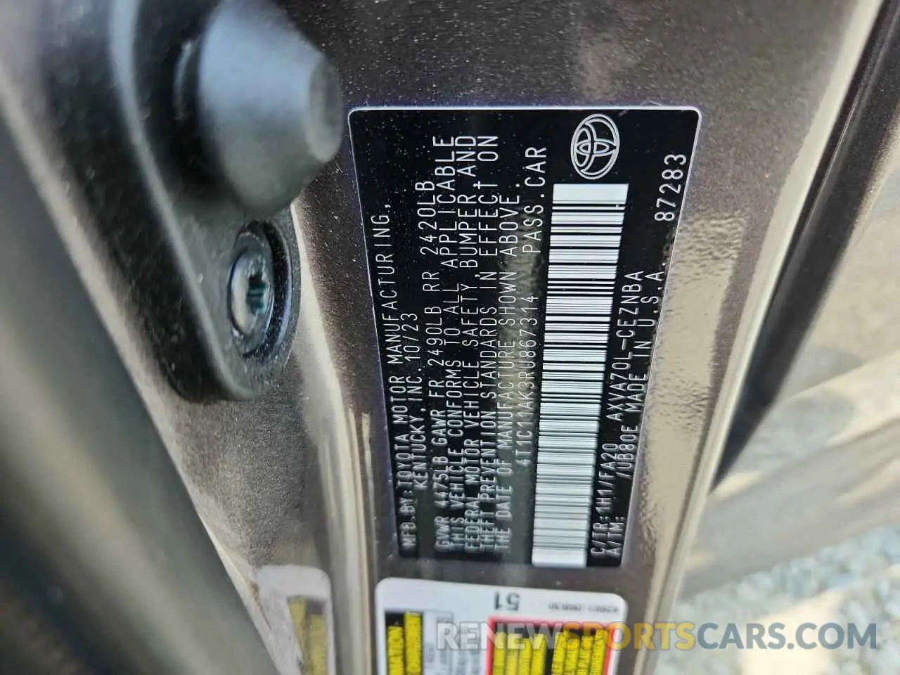 13 Photograph of a damaged car 4T1C11AK3RU867314 TOYOTA CAMRY 2024