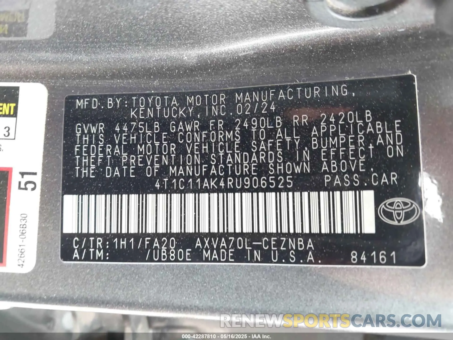 9 Фотография поврежденного автомобиля 4T1C11AK4RU906525 TOYOTA CAMRY 2024
