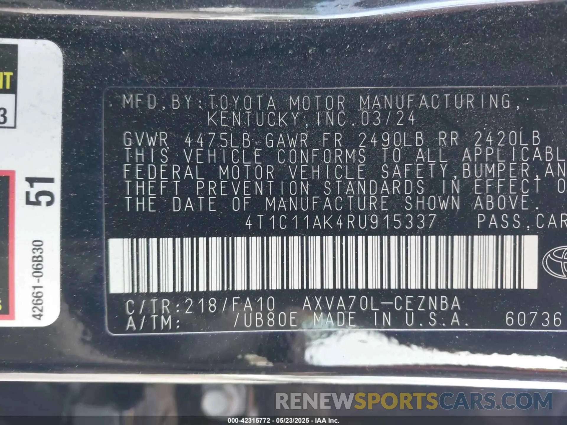 9 Фотография поврежденного автомобиля 4T1C11AK4RU915337 TOYOTA CAMRY 2024