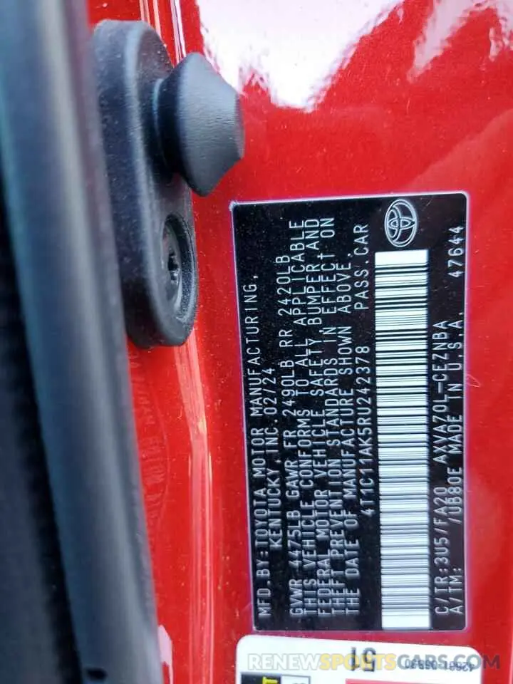 12 Photograph of a damaged car 4T1C11AK5RU242378 TOYOTA CAMRY 2024
