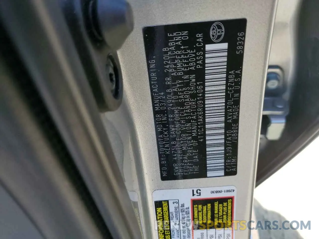 13 Photograph of a damaged car 4T1C11AK6RU914061 TOYOTA CAMRY 2024