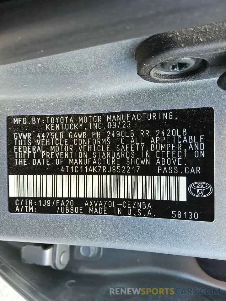 12 Photograph of a damaged car 4T1C11AK7RU852217 TOYOTA CAMRY 2024