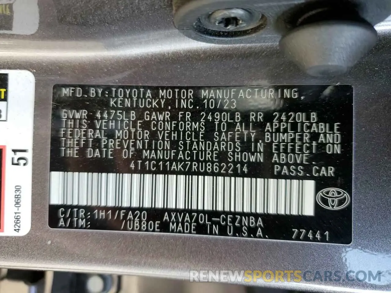 13 Фотография поврежденного автомобиля 4T1C11AK7RU862214 TOYOTA CAMRY 2024