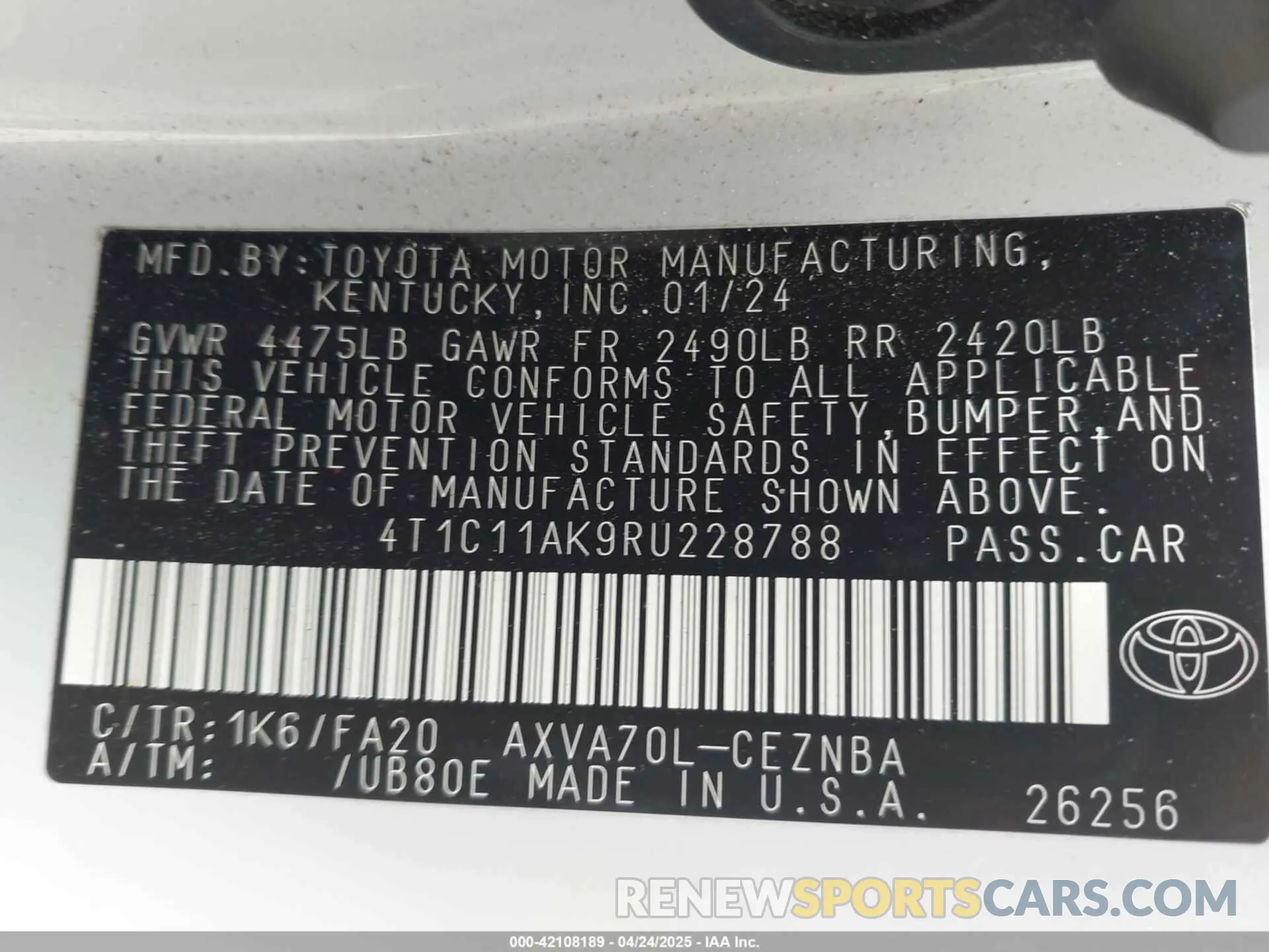 9 Photograph of a damaged car 4T1C11AK9RU228788 TOYOTA CAMRY 2024