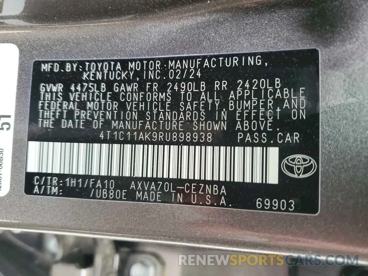 12 Photograph of a damaged car 4T1C11AK9RU898938 TOYOTA CAMRY 2024