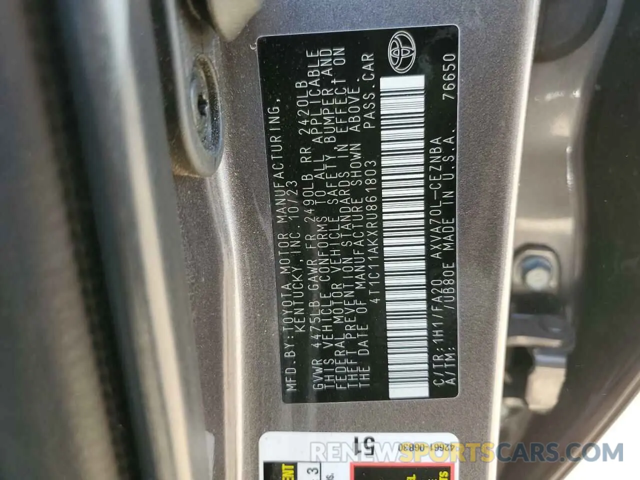 12 Фотография поврежденного автомобиля 4T1C11AKXRU861803 TOYOTA CAMRY 2024