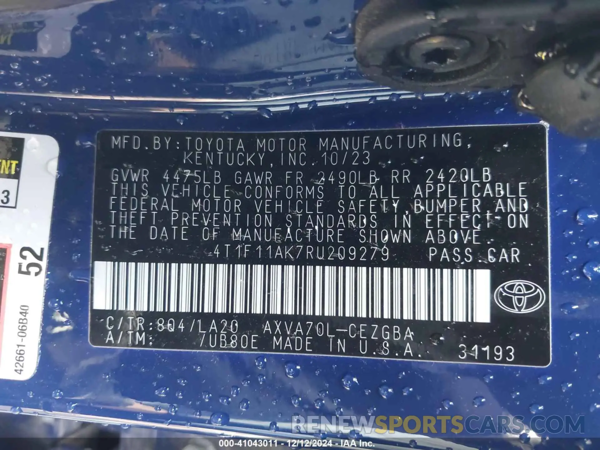 9 Photograph of a damaged car 4T1F11AK7RU209279 TOYOTA CAMRY 2024