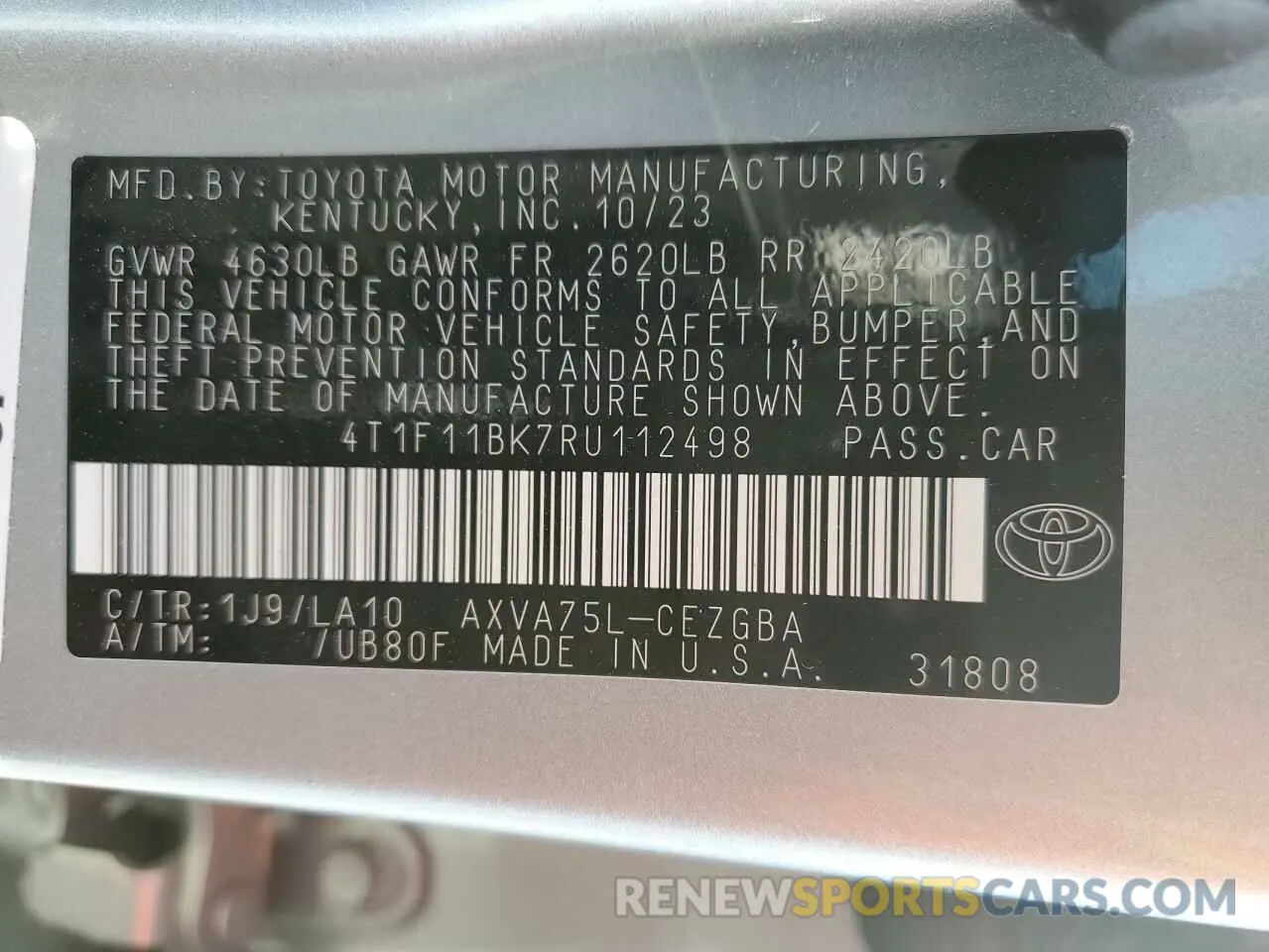 13 Фотография поврежденного автомобиля 4T1F11BK7RU112498 TOYOTA CAMRY 2024