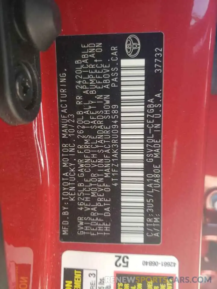 12 Фотография поврежденного автомобиля 4T1FZ1AK3RU094589 TOYOTA CAMRY 2024