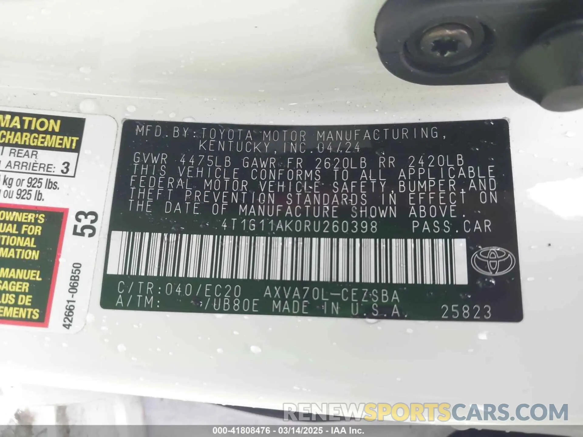 9 Фотография поврежденного автомобиля 4T1G11AK0RU260398 TOYOTA CAMRY 2024