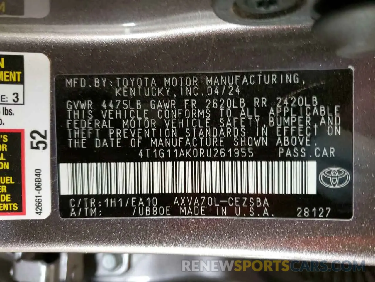 13 Photograph of a damaged car 4T1G11AK0RU261955 TOYOTA CAMRY 2024