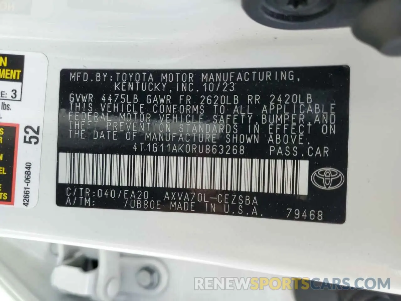 12 Photograph of a damaged car 4T1G11AK0RU863268 TOYOTA CAMRY 2024