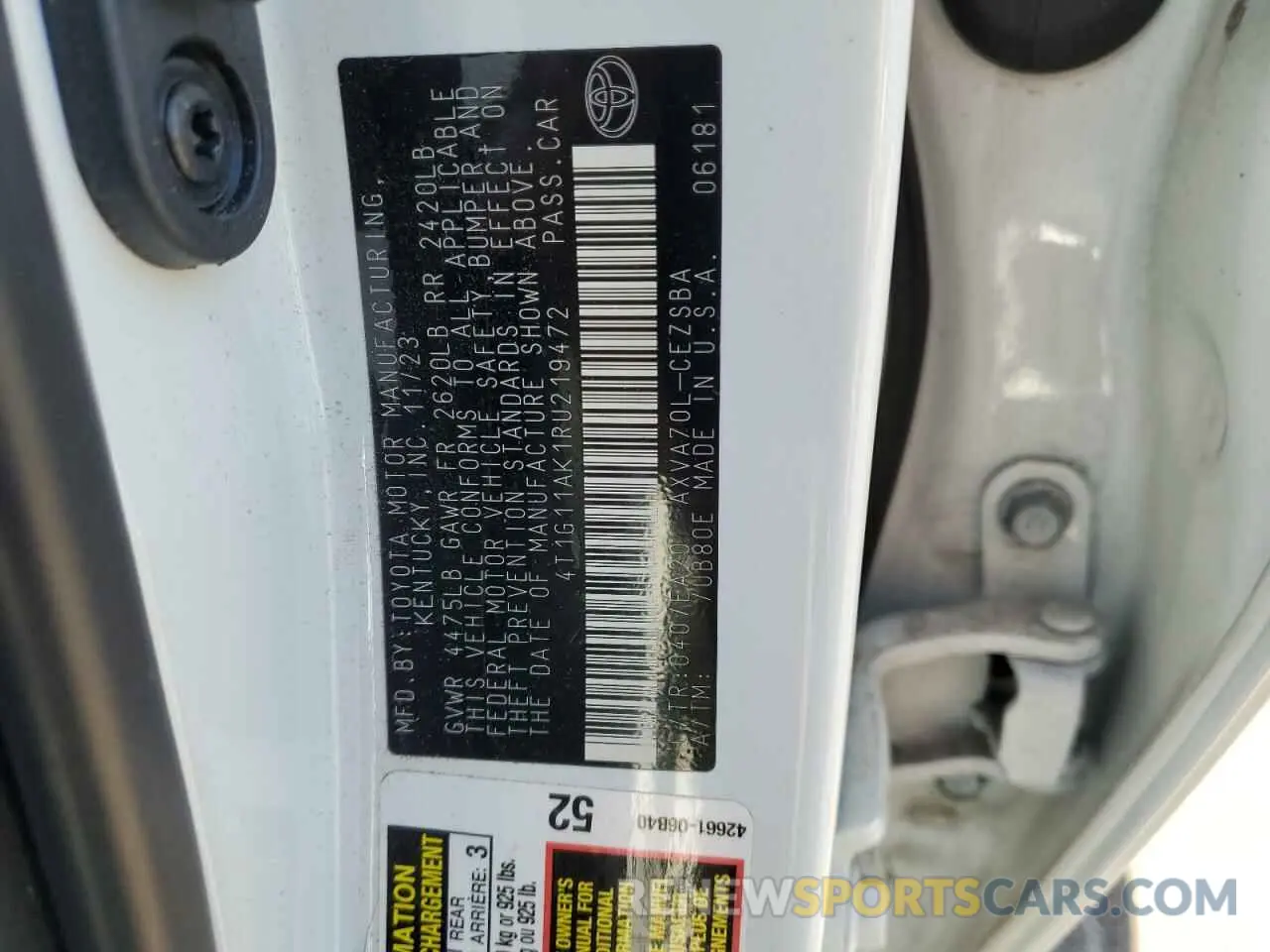 13 Photograph of a damaged car 4T1G11AK1RU219472 TOYOTA CAMRY 2024