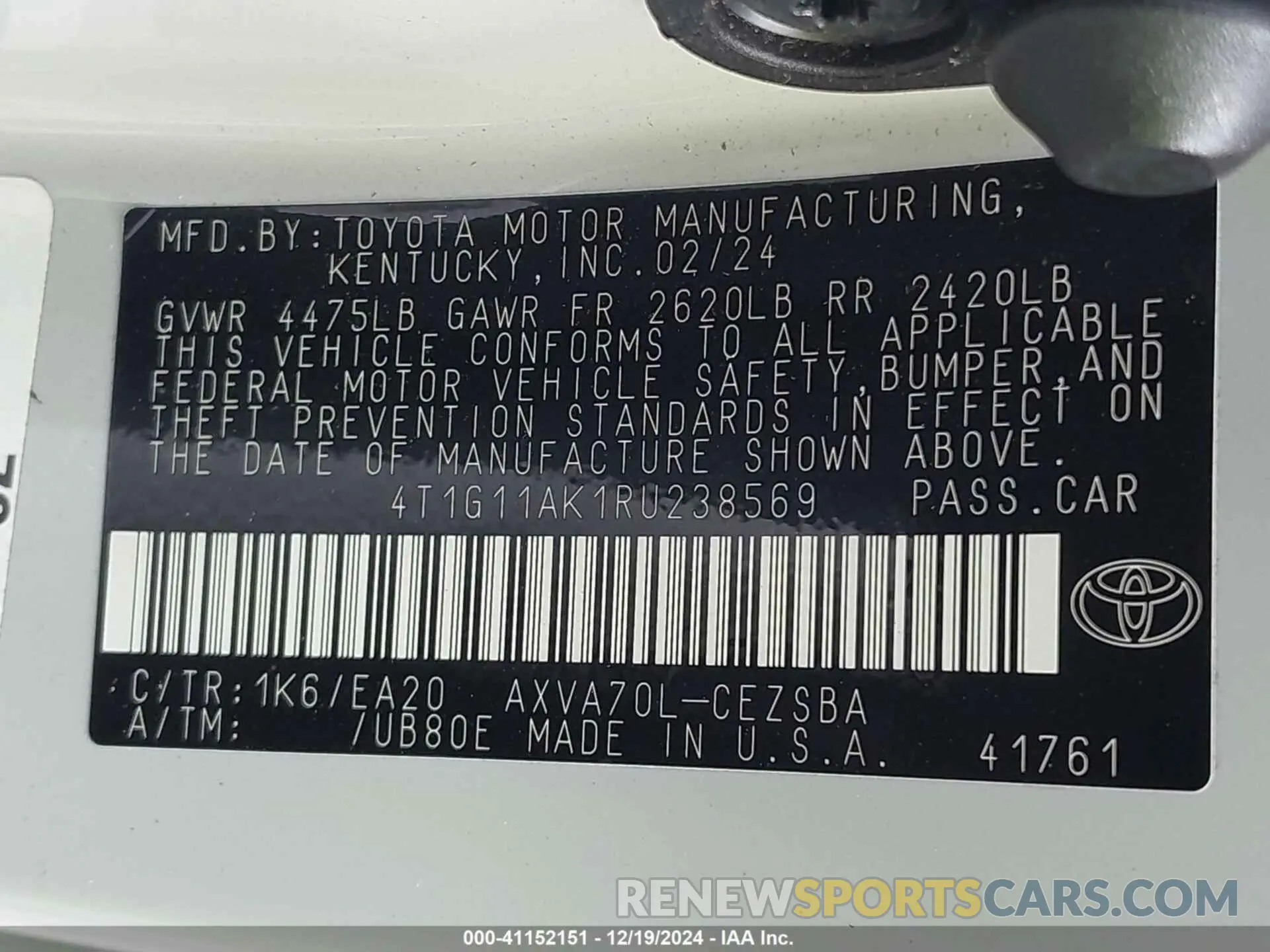 9 Photograph of a damaged car 4T1G11AK1RU238569 TOYOTA CAMRY 2024