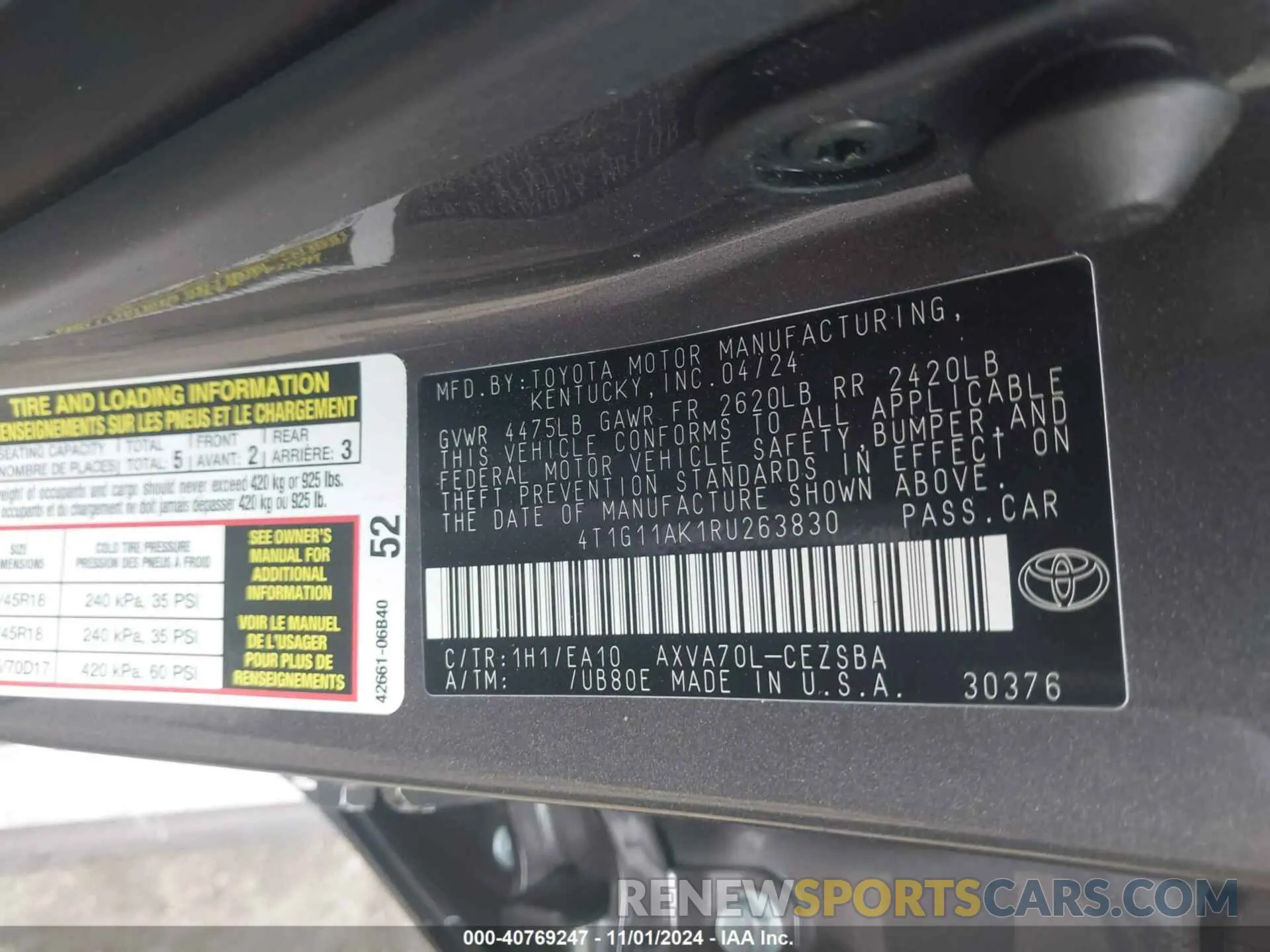 9 Photograph of a damaged car 4T1G11AK1RU263830 TOYOTA CAMRY 2024