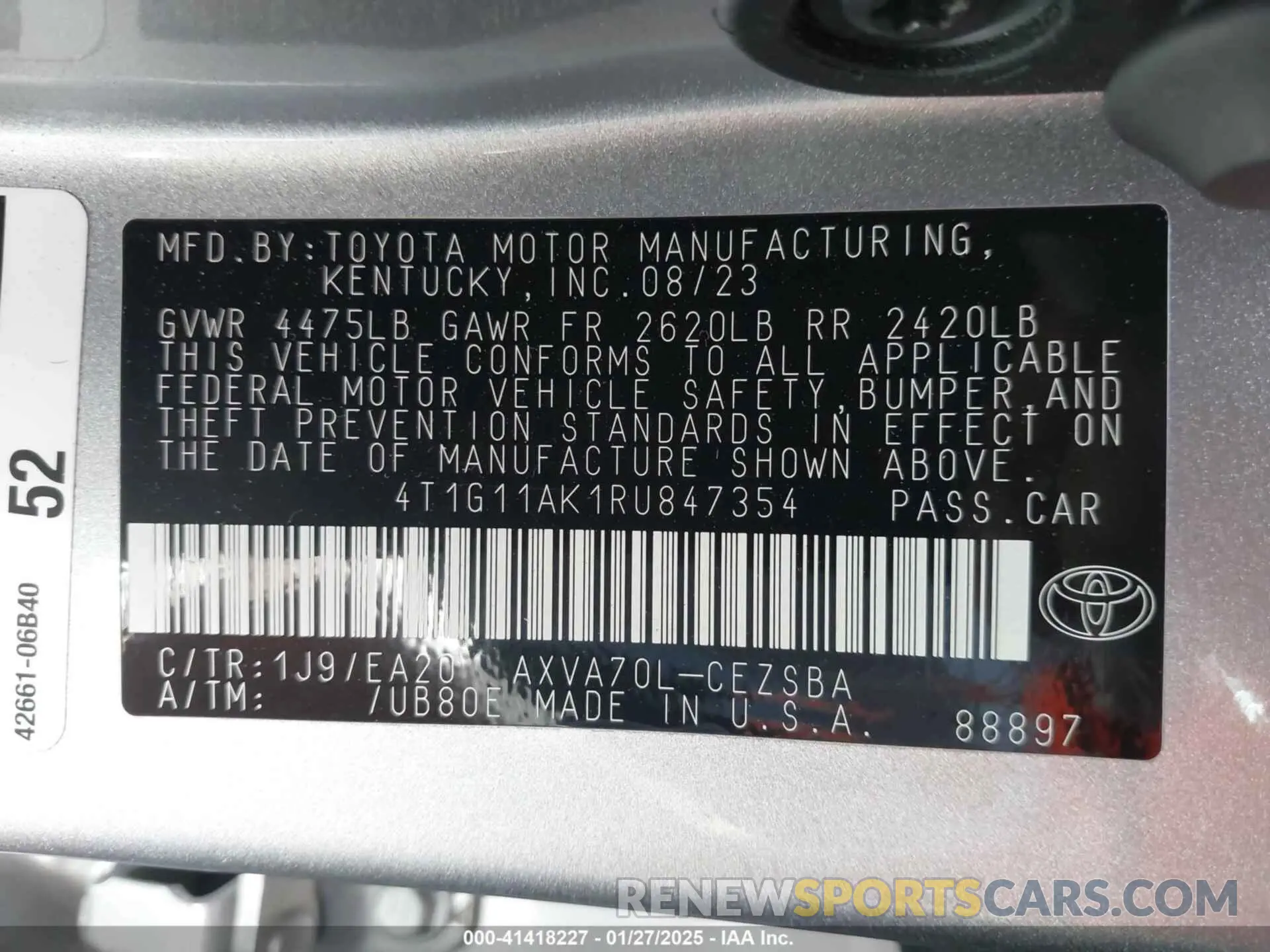 9 Фотография поврежденного автомобиля 4T1G11AK1RU847354 TOYOTA CAMRY 2024
