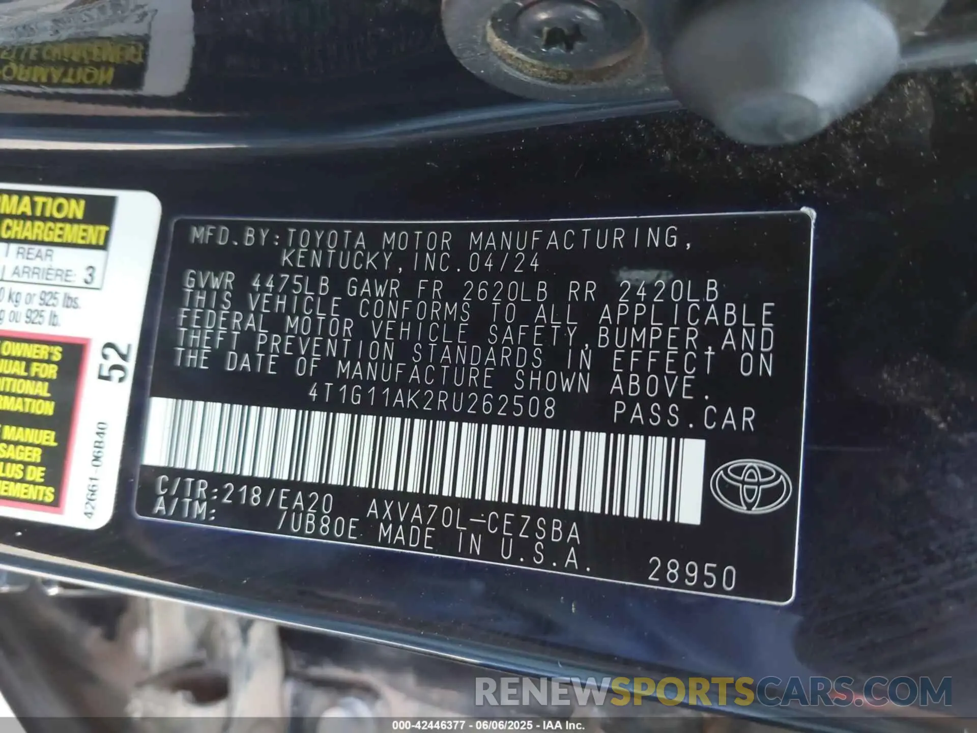 9 Photograph of a damaged car 4T1G11AK2RU262508 TOYOTA CAMRY 2024
