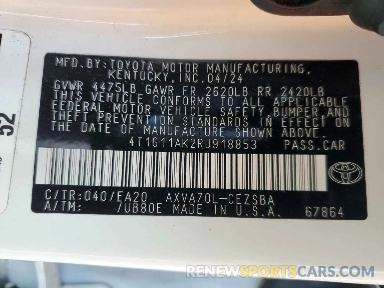 15 Photograph of a damaged car 4T1G11AK2RU918853 TOYOTA CAMRY 2024
