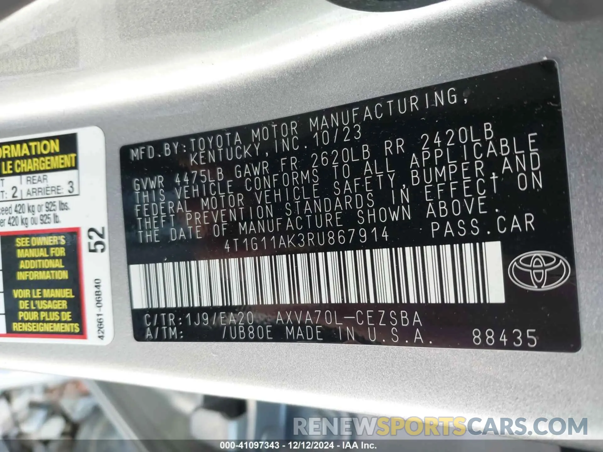 9 Photograph of a damaged car 4T1G11AK3RU867914 TOYOTA CAMRY 2024