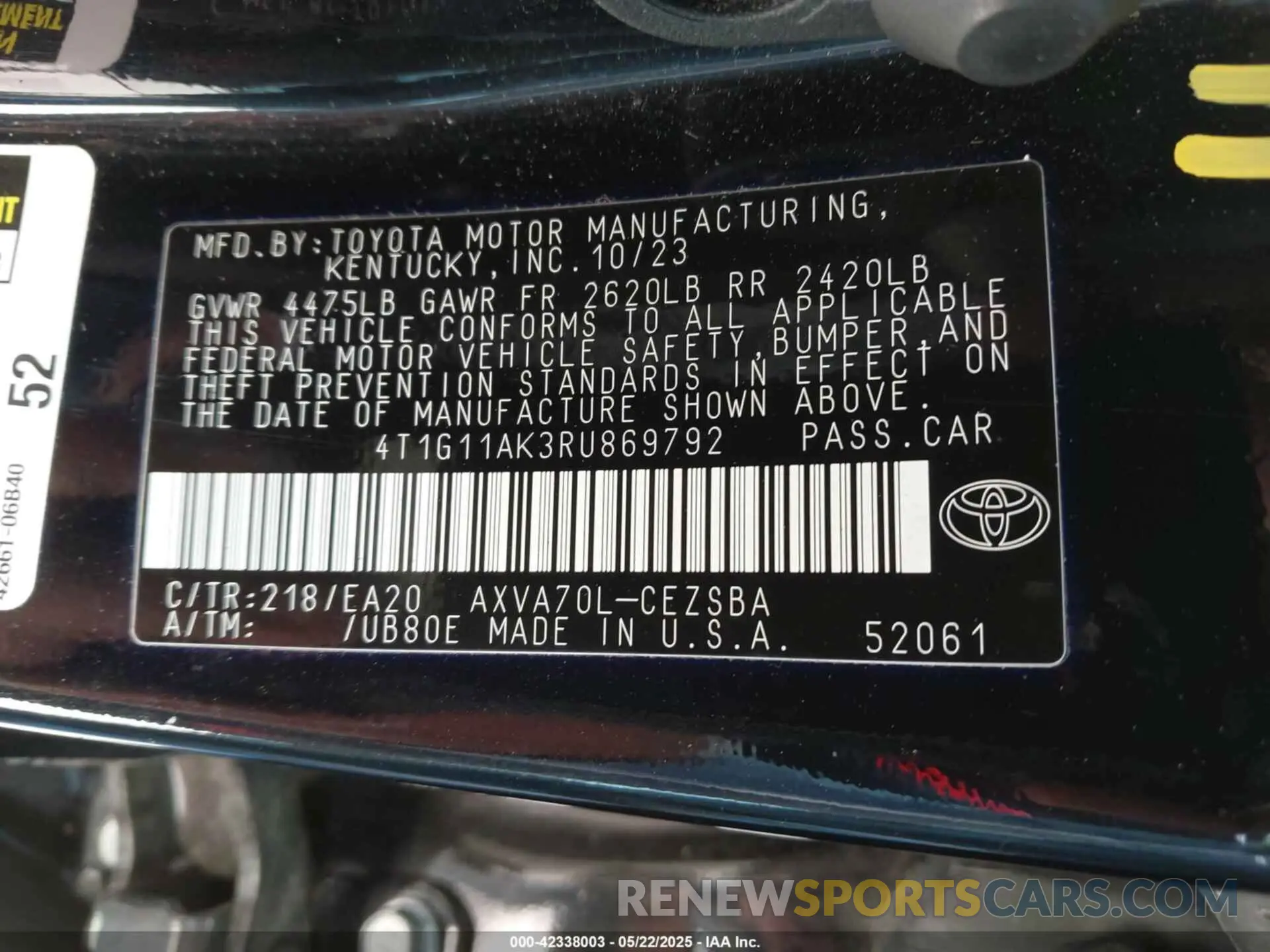 9 Photograph of a damaged car 4T1G11AK3RU869792 TOYOTA CAMRY 2024