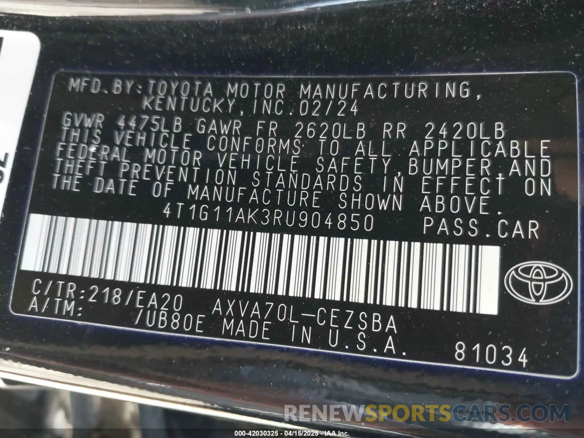 9 Фотография поврежденного автомобиля 4T1G11AK3RU904850 TOYOTA CAMRY 2024