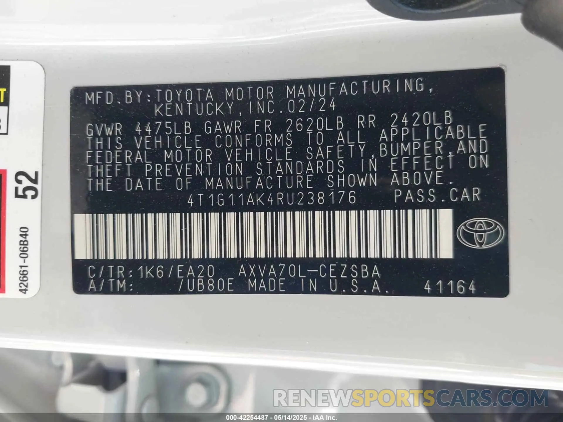 9 Фотография поврежденного автомобиля 4T1G11AK4RU238176 TOYOTA CAMRY 2024