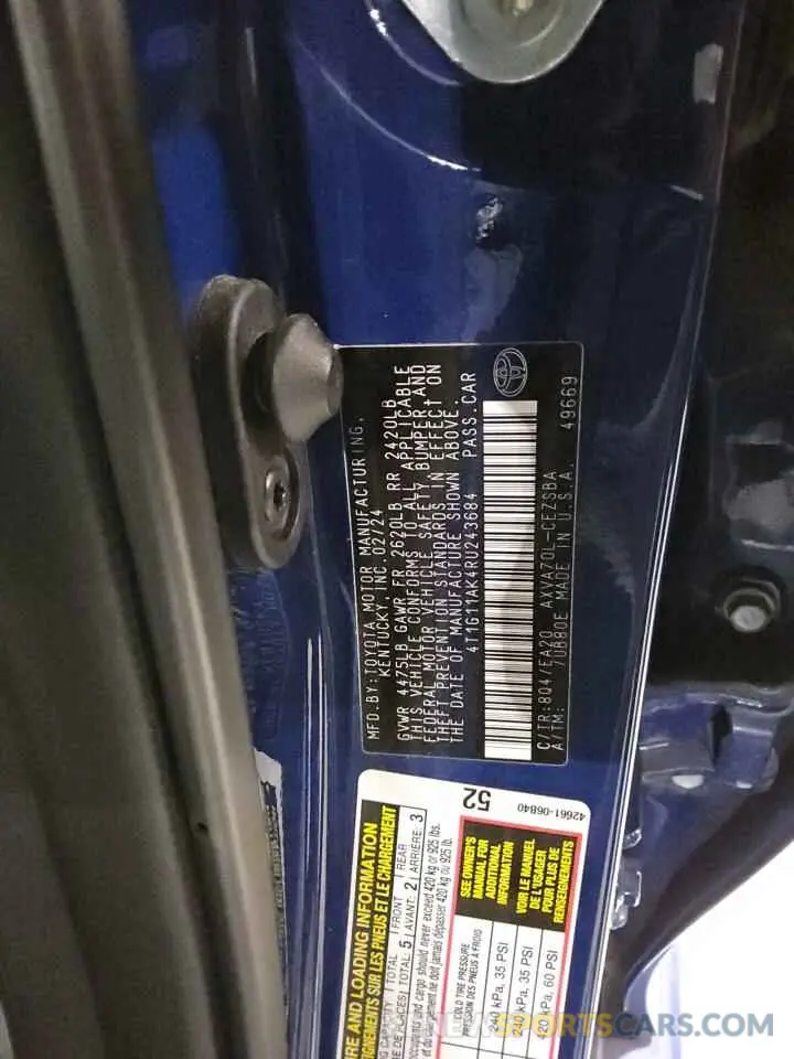 12 Photograph of a damaged car 4T1G11AK4RU243684 TOYOTA CAMRY 2024