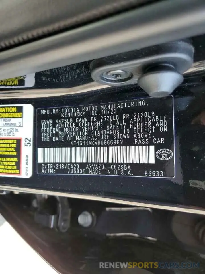 12 Photograph of a damaged car 4T1G11AK4RU866982 TOYOTA CAMRY 2024
