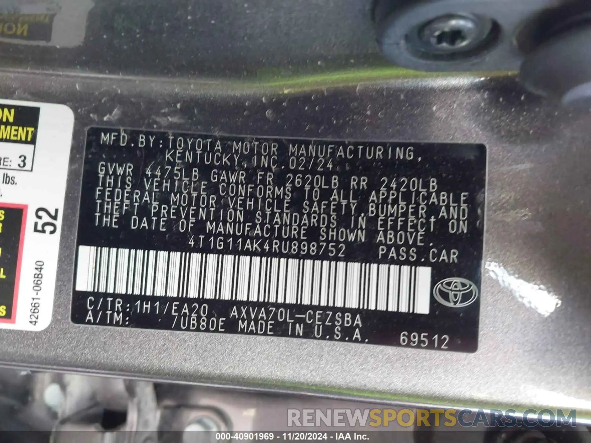 9 Фотография поврежденного автомобиля 4T1G11AK4RU898752 TOYOTA CAMRY 2024