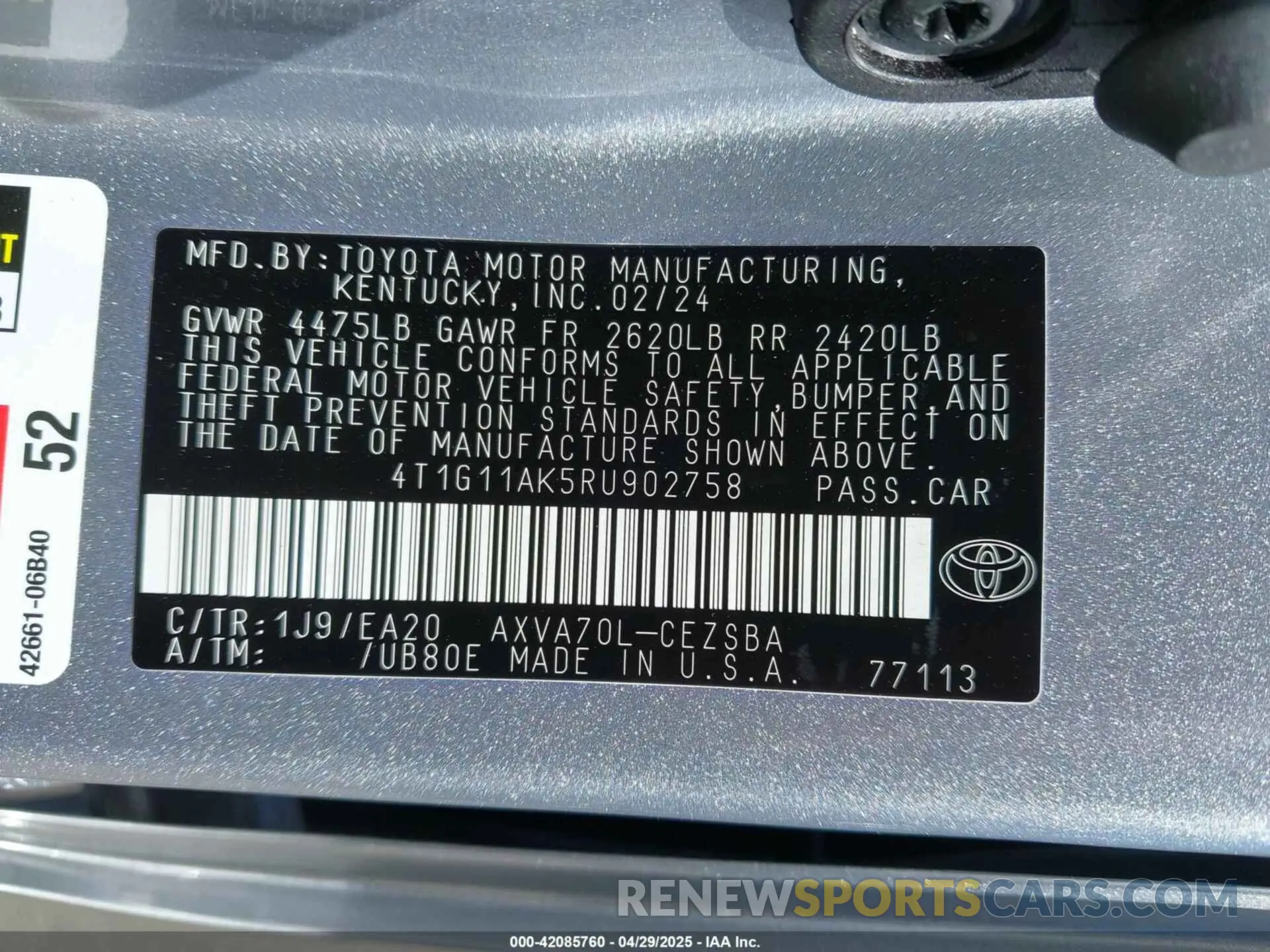 9 Фотография поврежденного автомобиля 4T1G11AK5RU902758 TOYOTA CAMRY 2024