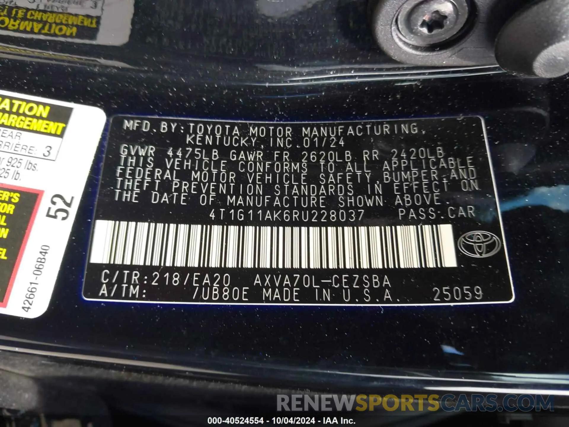 9 Photograph of a damaged car 4T1G11AK6RU228037 TOYOTA CAMRY 2024