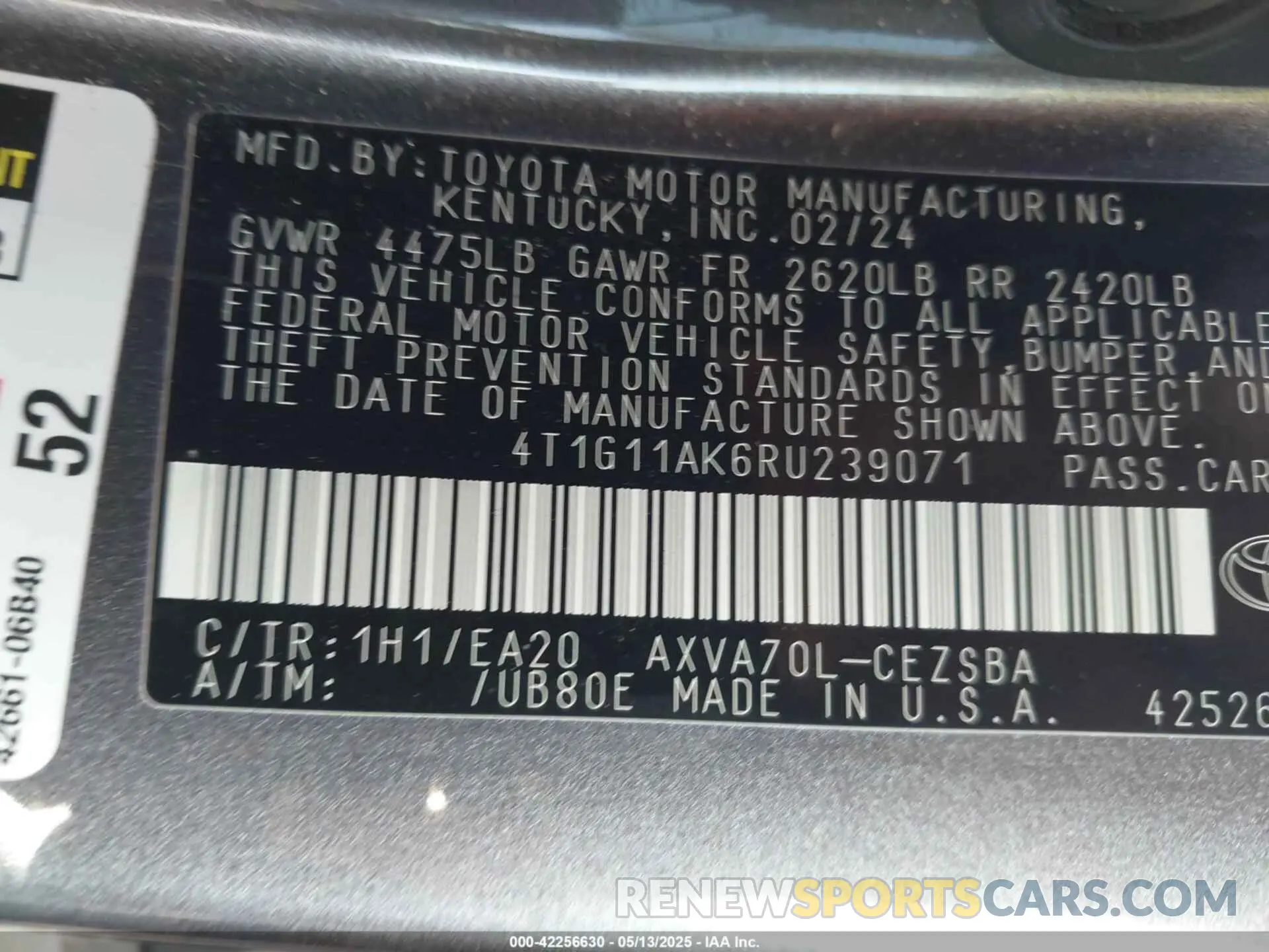 9 Фотография поврежденного автомобиля 4T1G11AK6RU239071 TOYOTA CAMRY 2024