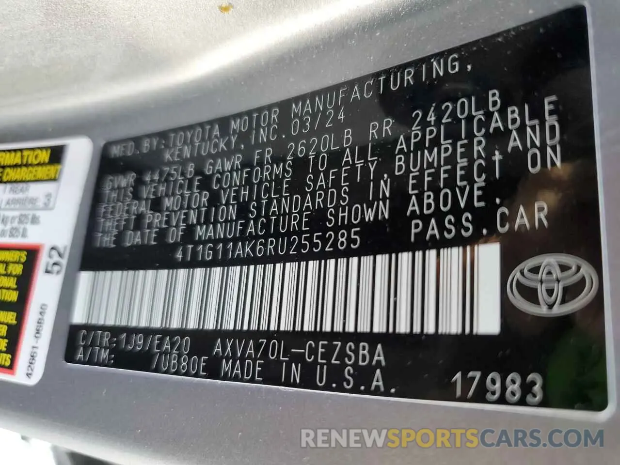 12 Photograph of a damaged car 4T1G11AK6RU255285 TOYOTA CAMRY 2024