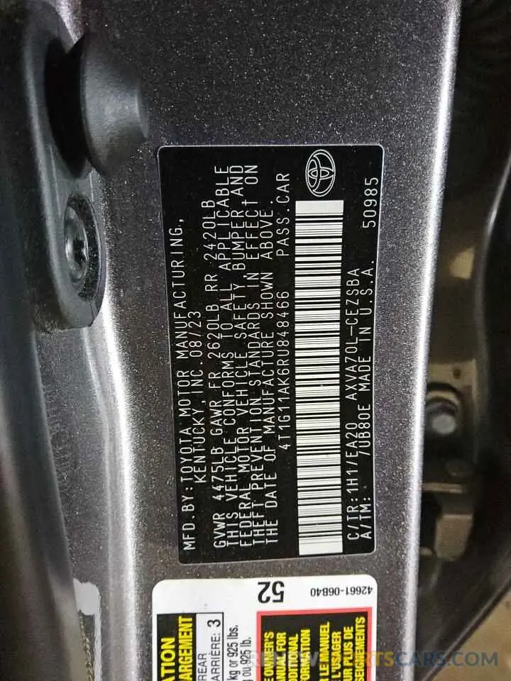 12 Фотография поврежденного автомобиля 4T1G11AK6RU848466 TOYOTA CAMRY 2024