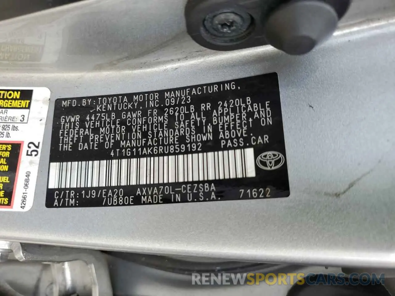 13 Фотография поврежденного автомобиля 4T1G11AK6RU859192 TOYOTA CAMRY 2024