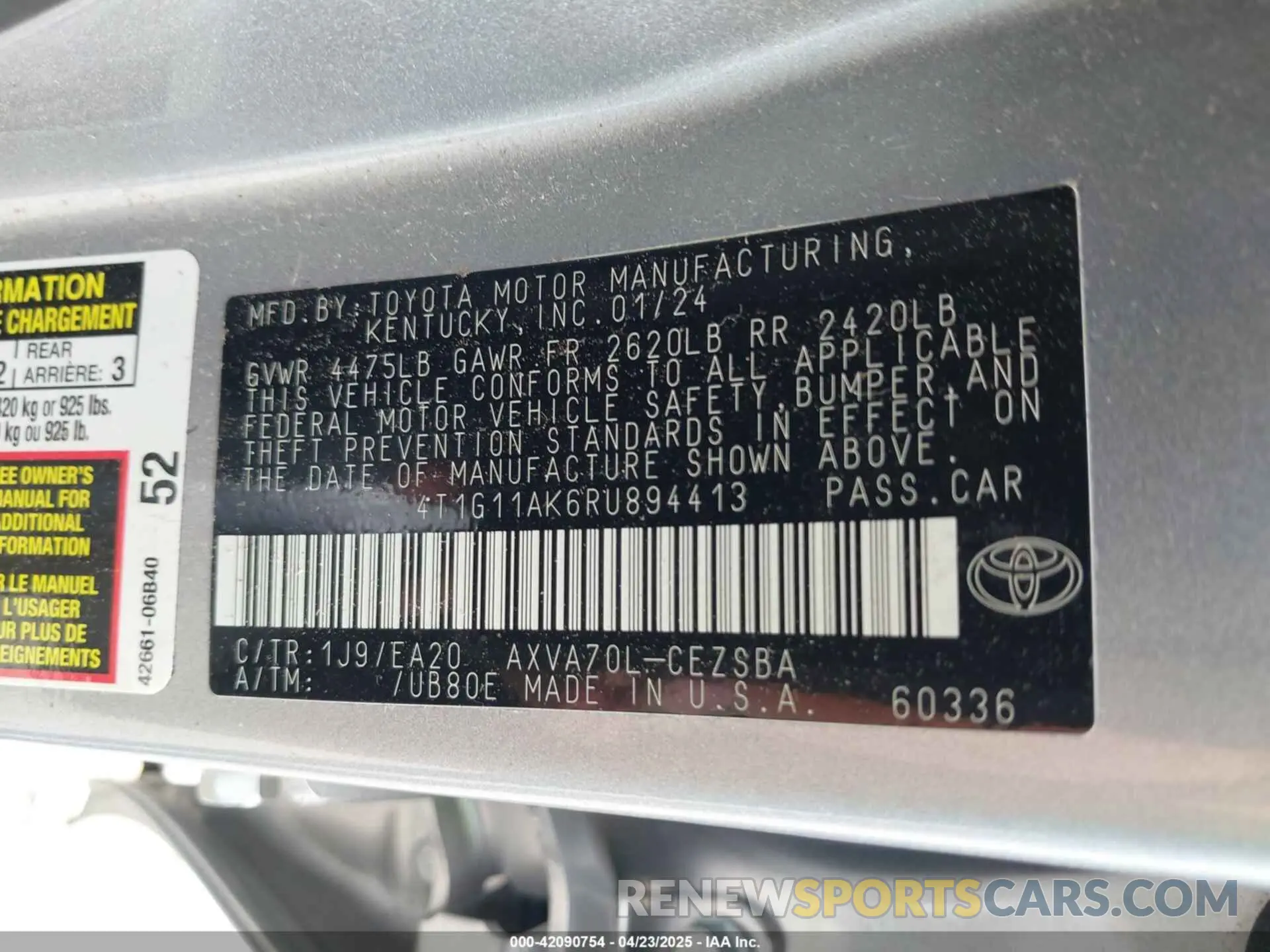 9 Photograph of a damaged car 4T1G11AK6RU894413 TOYOTA CAMRY 2024