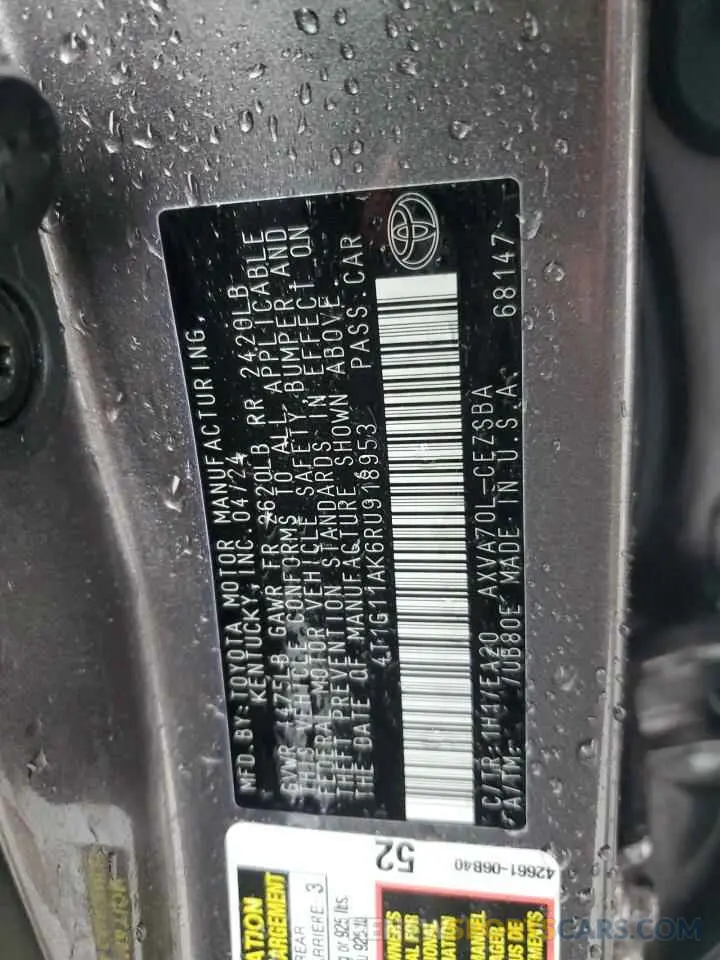 12 Photograph of a damaged car 4T1G11AK6RU918953 TOYOTA CAMRY 2024