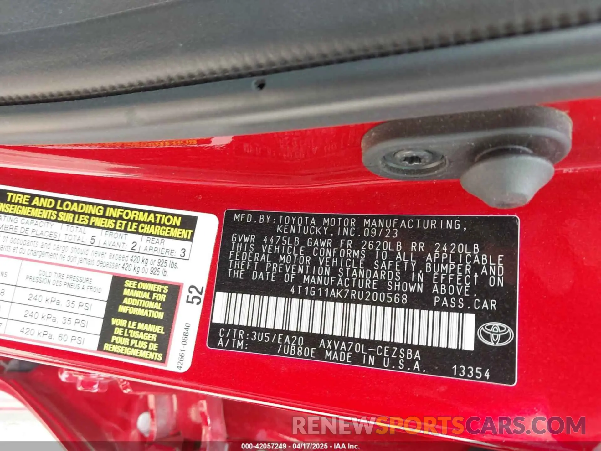 9 Фотография поврежденного автомобиля 4T1G11AK7RU200568 TOYOTA CAMRY 2024